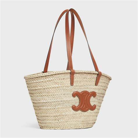 medium triomphe celine classic panier in raffia and calfskin tan|CELINE CLASSIC PANIER MEDIUM BRAIDED TRIOMPHE in .